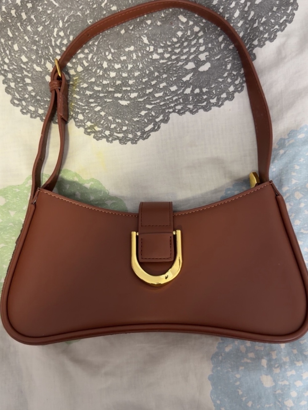 Classic Brown Shoulder Bag with Gold Hardware
